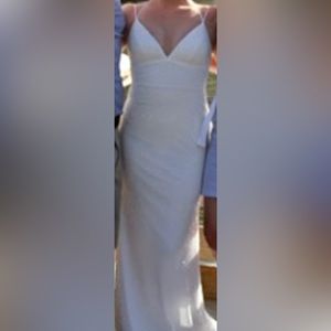 Gorgeous Sherri Hill White Prom / Formal Dress with Iridescent Beaded Overlay